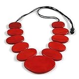 Avalaya Red Eco-Friendly Geometric Handmade Wooden Necklace with Black Adjustable Cotton Cord – V Shape, 80cm Max Length - Image 4