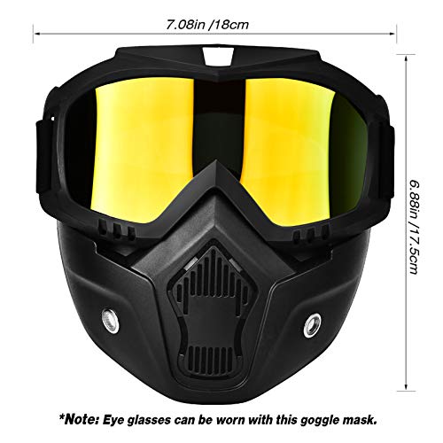 BOLLFO Motorcycle Goggle Mask,Protective Glasses with Detachable Mask for Cycling,Skiing,Paintball,Riding,Snowmobile,Halloween and Costume Ball Adjustable Windproof Outdoor Anti-Fog Face Mask