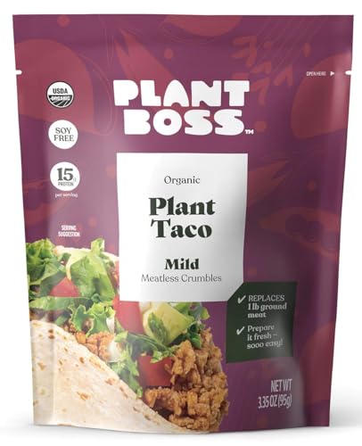 Plant Boss Organic Mild Plant Taco Meatless Crumbles, 3.35 Ounce Bag