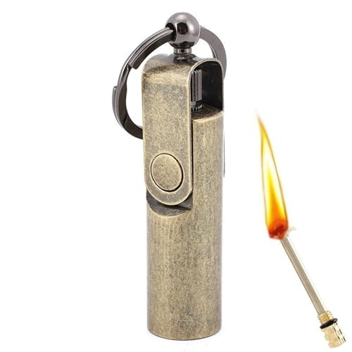 Accendino a fiammifero permanente, antivento, design portachiavi, accenditore a pietra focaia impermeabile, riutilizzabile, attrezzatura di sopravvivenza di emergenza for campeggio all'aperto(Bronze)