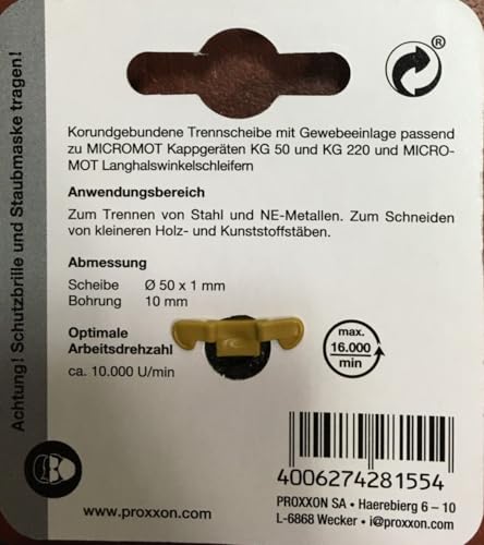 Proxxon 28155 Trennscheibe, Korund-gebunden, 50 x 1 x 10 mm, 5 Stück