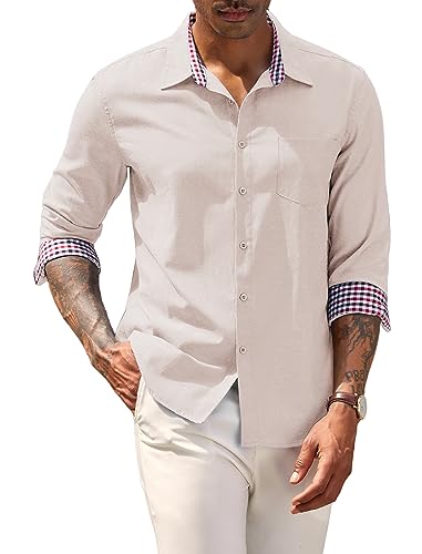 COOFANDY Hemd Herren Langarm Bügelfrei Oxford-Hemd Langarm Casual Hemd Button Down Hemd Basic-Shirt Freizeithemd Slim Fit Einfarbig Businesshemd Langarmhemd Hellbraun M
