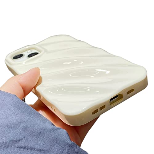 Raleavo Cute Curly Wave Case For Iphone 13/Iphone 14 6.1 Inches, Water Ripple Pattern Phone Case Slim Shockproof Satin Glossy Cover For Girls Boys Silicone 3D Non-Slip Case -Beige #TOP1