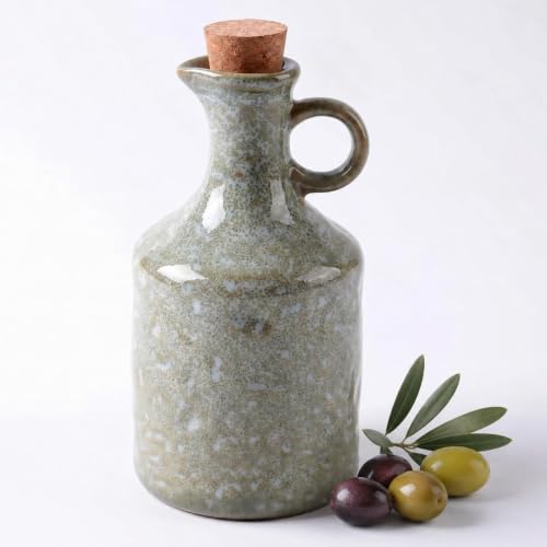 Voxionix Ceramic Olive Oil Dispenser for Kitchen,13.5 Oz Green Oil Cruets