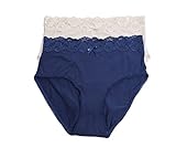 kathy ireland Womens 2 Pack High Waist Lace Trim Brief Panties Plus 3X-L Blu/Nud