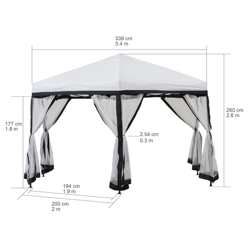 SUNJOY 11x11 ft. Pop Up Gazebo, 2-Tone Portable Canopy/Tent, Outdoor Hexagon Steel Frame Soft Top Gazebo with Mesh Sidewalls and Carry Bag, White & Black - Thumbnail 5