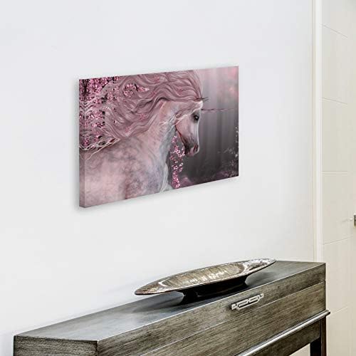 A770 Pink Floral Unicorn Forest Funky Animal Canvas Wall Art Picture Prints
