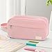 Sooez High Capacity Pencil Case, Soft Corduroy Pencil Pouch with 4 Compartments, Multiple Pockets, Large Pencil Bag with Sturdy Zipper, Cute Pencil Case Pouch Organizer for Student Teen Girls, Pink