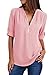 EFOFEI Femme Fermeture à Glissière Chemisier Col en V Profonde en Mousseline De Soie Tops Tee Blouse Décontrcatée Rose L