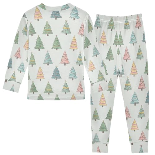 Pajama Sets Long Sleeve Colorful Christmas Trees Pattern Soft Comfy Sleepwear 2 Piece PJS 3-8T3