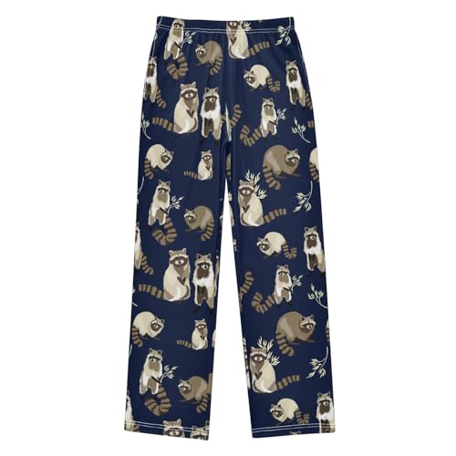 ZZXXB Cute Raccoon Boys Long Pants Soft Trousers Elastic Waist Kids Lounge Bottoms with Pockets S-XL