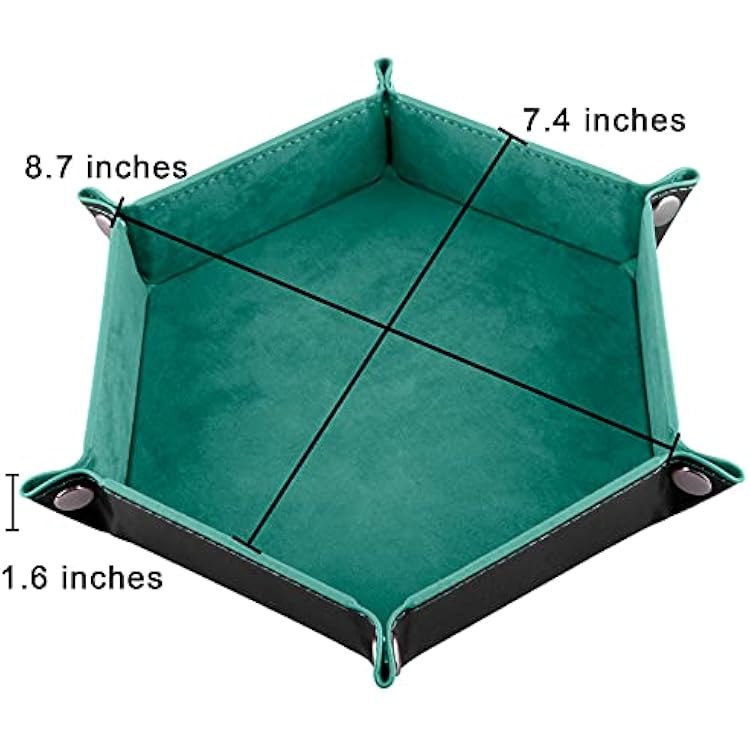 SIQUK 2 Pieces Dice Tray PU Leather Dice Trays Folding Hexagon Dice Holder Tray for Dice Games Like RPG, DND and Other Table Games (Cyan and Black)