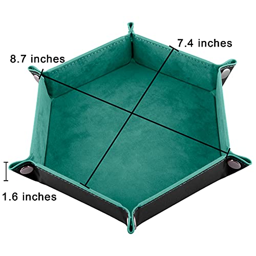 SIQUK 2 Pieces Dice Tray PU Leather Dice Trays Folding Hexagon Dice Holder Tray for Dice Games Like RPG, DND and Other Table Games (Cyan and Black) by SIQUK - Image 2