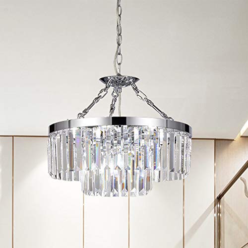 SOTTAE 2-Tier 9 Lights Modern Chrome Hanging Crystal Chandelier, D18" Round Chandelier Light with K9 Crystal Light Fixture Pendant Lighting for Dining Room Living Room Kitchen Island