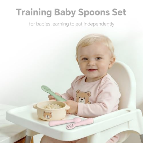 Baby Spoons Self-Feeding 6+ Months, 6 Pack Silicone Training Spoon Set for Baby Led Weaning, 3-Stage & Easy Grip First Utensils for Toddlers Learning Eating Essentials, Dishwasher Safe (Blue Green) — view 5