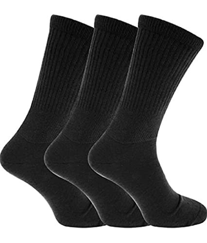 SAHNIS Men's Big Foot Diabetic Extra Wide Socks Non Elastic Cotton Rich for Swollen feet and Legs Ideal for Travelling UK Size 11-14 Black 3 Pairs