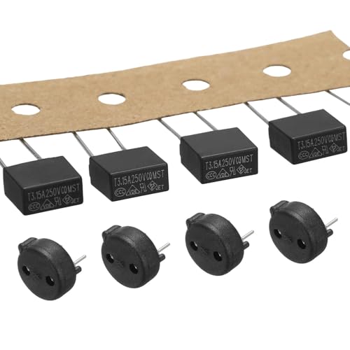 MECCANIXITY 5 Set Miniature Square Slow Blow Micro Fuses with Holders,T3.15A 250V for Protecting Household Appliances and Electronic Instruments, Black