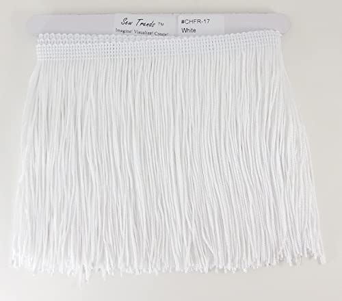 Vision Trims 2 Yards of 12" Long Chainette Fringe Tassel Thread Yarn Trim Fringe Sewing, Dance Costumes, Drapery, Lamp Shades-White