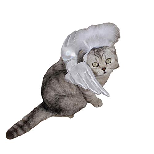 Vohawsa Pet Cat Dog Costumes, Halloween Puppy Cat Bat Wings Spider Cosplay Clothes, Pet Dress Up Accessories Pet Supplies (S, Angel Wing) #TOP2