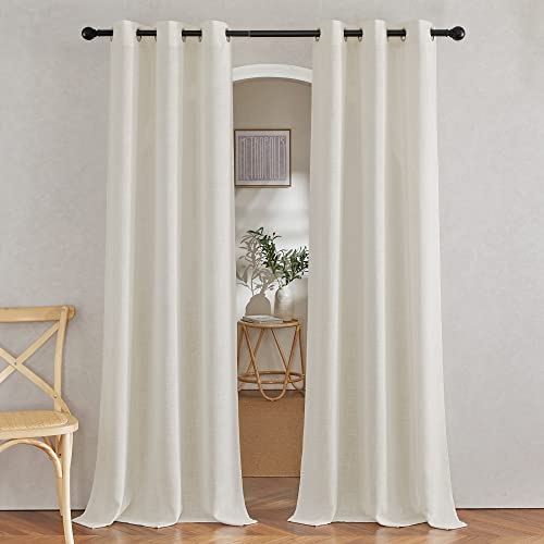 NICETOWN Linen Blend Living Room Curtains 84 inches Long, Grommet Flax Linen Burlap Semi Sheer Drapes Privacy with Light Through Window Treatments for Bedroom/Kids Room, W42 x L84