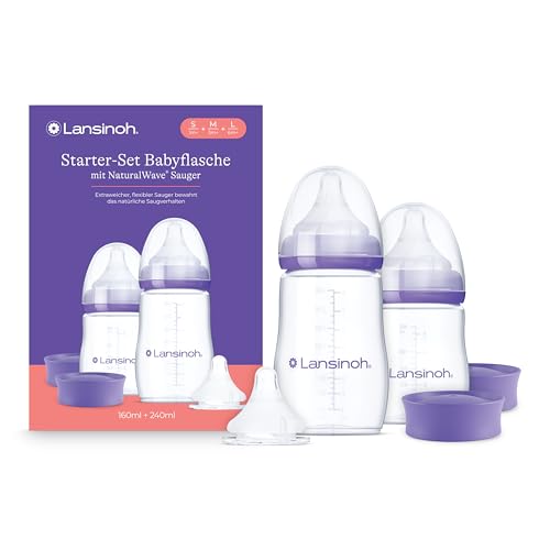 Lansinoh Babyflaschen Set mit NaturalWave Sauger S, M & L, 160 & 240 ml – Ansicht 1