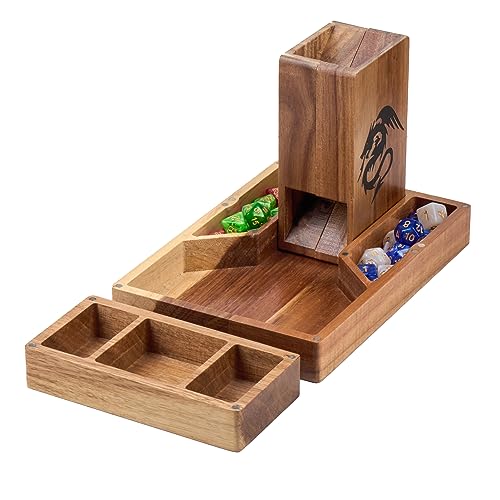 Tapeera Wooden Magnetic Dice Tower with Tray - Dungeons and Dragons Accessory - Portable Dice Roller