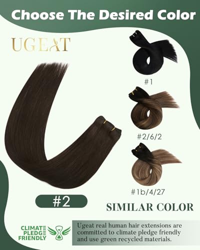 Image of Ugeat Weft Hair Extensions Human Hair, Sew in Extensions Real Human Hair Darkest Brown, Hair Extensions Weft 18 Inch 100g, Medium Length