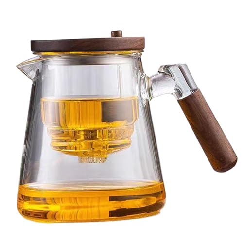 Théière en verre résistante à la chaleur et finitions en noyer avec filtre amovible premium