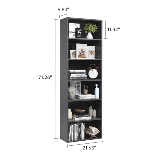 MXV Bookshelf, 6-Tier Open Bookcase, Storage Shelves, Display Storage Shelves, Floor Standing Unit, Home Decor, Furniture for Home Office, Living Room, Bedroom, Black by MXV - Image 3