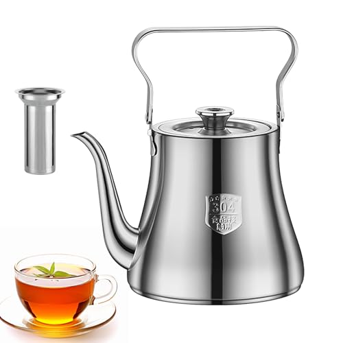 Teiera con inserto per colino, teiera in acciaio inox da 1,5 l, con colino, teiera in acciaio inox, teiera a doppia parete con manico del coperchio, teiera per fornelli a gas