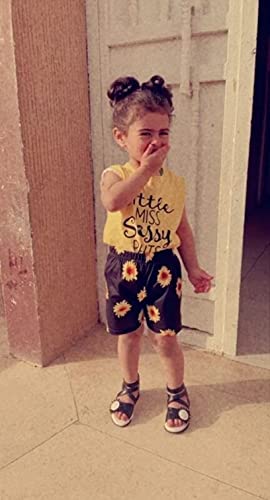 Image of Hipea Toddler Baby Girl Outfits Flower Tops Sleeveless Vest Shorts Headband Summer Clothes Set
