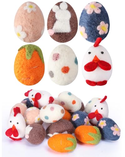 18 Pcs Felted Easter Eggs, Felted Wool Eggs Ornaments for Easter Decoration, Pastel Colorful...
