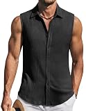 COOFANDY Mens Tank Top Summer Beach Black Knit Sleeveless Shirt Button Up Shirts Soft Textured Tops Loose Fit Large