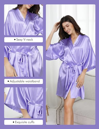Image of EPLAZA 7Pcs Bride Bridesmaid Robe Set women satin robe Wedding Bridal Party | Soft Satin Silk, Short Sleeve, Lightweight breathable, Fits 100-150lbs, Gifts for wedding day bachelor party