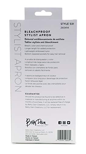Betty Dain Amazin\' Bleachproof Apron with Zippered Pockets, Bleach and Chemical Proof, Lightweight Embossed Nylon, Longer Length for Better Protection, Bottom Zippered Pockets, Black - Thumbnail 7