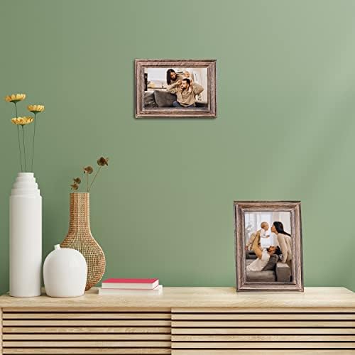 Handy Kala Wooden Photo Frame - Single Picture Frame with Rustic Mango Wood Border, Stand, Wall Mount Brackets - Vertical or Horizontal Standing Display & Table Decor for 4x6 Photographs - 6x4 Inches