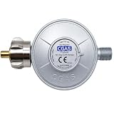 NOLA Regulador de presión de gas de 50 mbar con rosca izquierda de 1/4', regulador de presión para propano, parrilla de gas, estufa y hornillo de gas, caudal de 1,5 kg/h, presión de entrada de 1 a 16