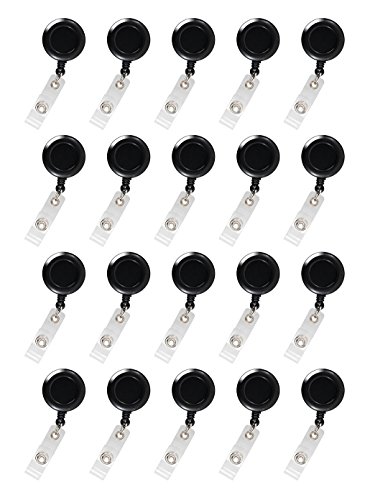 LGEGE 20Pcs New Black Keys-ids-Badges ID Badge Key Card Name Tag Holders（Retractable Reel）with Belt Clip