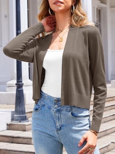 Image of Veryoung Women's Long Sleeve Shrugs Lightweight Open Front Cropped Cardigan for Women