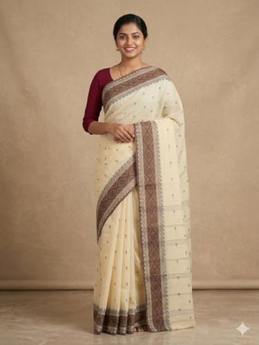 Image of eC ESHA'S COLLECTION Women's Traditional Pure Cotton Katki Tant Saree Without Blouse Piece