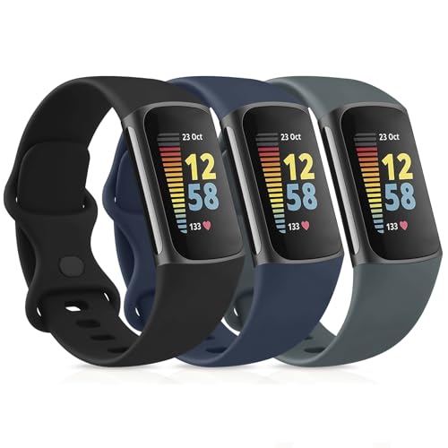 Image of 3 Pack Sport Bands Compatible with Fitbit Charge 6 Bands /Fitbit Charge 5 Bands Women Men, Classic Soft Replacement Straps Wristbands for Fitbit Charge 6 /5 Advanced Fitness & Health Tracker