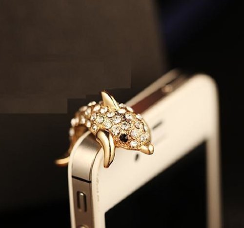 Big Mango Cute Crystal Dolphin Anti Dust Plug Stopper / Ear Cap / Cell Phone Charms for Apple iPhone 5 5S,iPhone 4 4s ,iPad Mini iPad 2 ,iPod Touch 5 4,Samsung Galaxy S3 S4 Note3 Note 2,HTC and Other 3.5mm Earphone Jack Phones ( Golden )