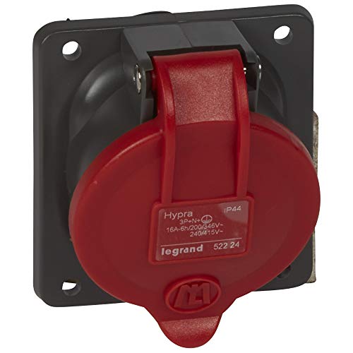 Legrand 052224 Plastique Prise Fixe Hypra IP44, 16A, 380V à 415V, 3P+N+T, Rouge/Noir