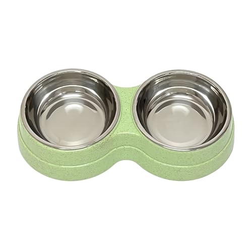 Gamelle double en acier inoxydable pour chiens et chats - Écuelle verte eau et nourriture