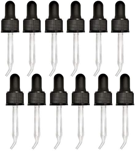 Bent Tip Dropper Tops for 15ml Essential Oil Bottles – Glass Eye Droppers for Oils, Fit doTERRA Young Living Aura Cacia Plant Therapy Revive – 12 Pack