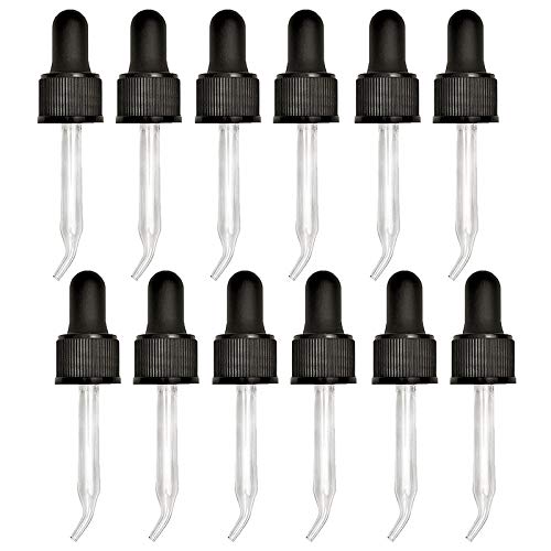 Bent Tip Dropper Tops for 15ml Essential Oil Bottles – Glass Eye Droppers for Oils, Fit doTERRA Young Living Aura Cacia Plant Therapy Revive – 12 Pack