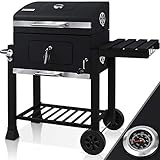 𝐅𝐋𝐄𝐗𝐈𝐁𝐄𝐋: Ausgestattet mit zwei Rädern aus Kunststoff und einem Haltegriff aus Edelstahl ist der Barbecue Griller immer flexibel. Somit können Sie den Holzkohle-Grill bequem nach der Grillparty wieder in den Geräteschuppen oder Ihr Gartenhaus schieben. Bei unangemeldet schlechtem Wetter können sie den Campinggrill auch ganz einfach per Haltegriff an einem geeigneten Platz unterstellen. Schnelle und einfache Reinigung dank der herausnehmbaren Aschepfanne garantiert.