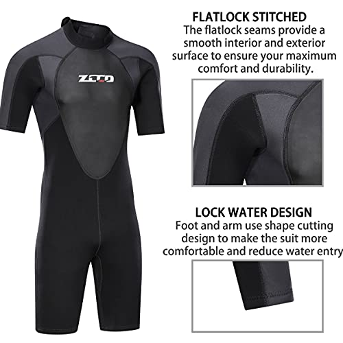 Wetsuit Shorty for Men 3mm Neoprene Back Zip Wetsuit Spring for Diving Surfing Snorkeling Swimming B301BK-L