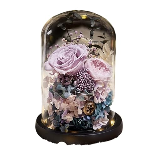 お供え用プリザーブドフラワーアレンジメント(仏花 / お悔やみ花 / お仏壇用花兼用) ローズ(薔薇)モデル カラスドーム仕様 お盆・初盆・お彼岸対応 ペット供?用も可 (B)