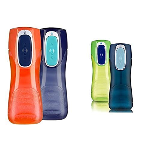 Contigo AUTOSEAL Trekker Kids Water Bottles, 14 oz, Navy & Nectarine, 2-Pack AND Contigo 2001147 Autoseal Trekker Kids Water Bottle, 2-Pack, Granny Smith & Nautical